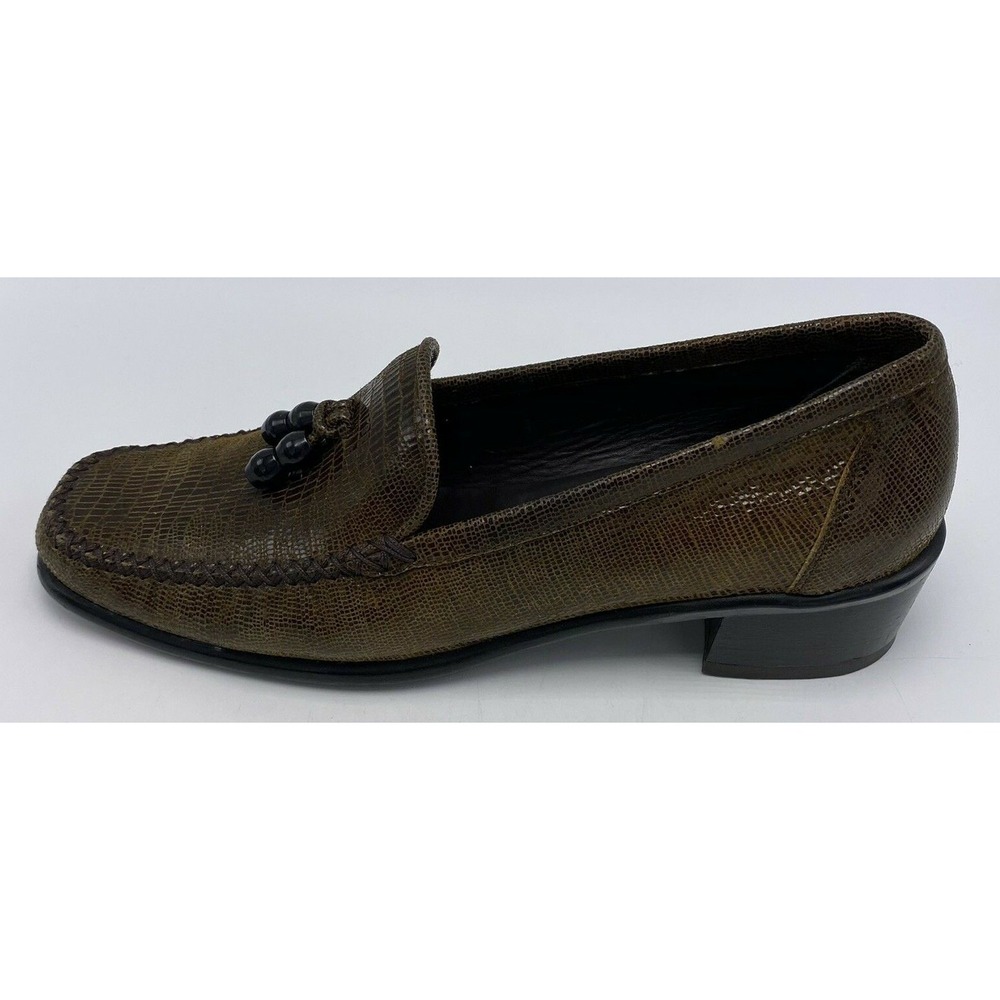 Stuart Weitzman Loafers Womens 7 AA Tassel Croc Embossed Brown Leather Spain 2"